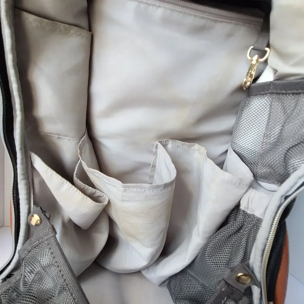 Itzy Ritzy Big Diaper Bag Backpack Coffee Cream Gray Herringbone